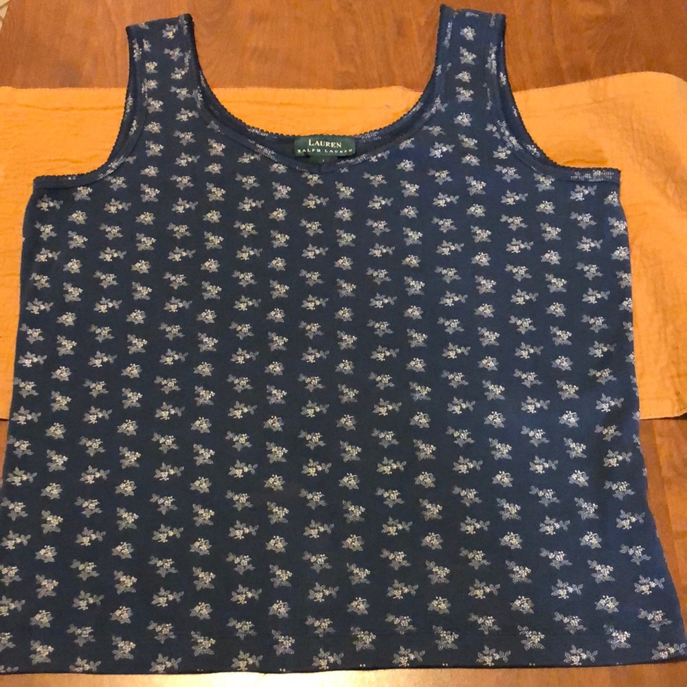 Free with Bundle! Ralph Lauren Navy Cotton Tank Top, floral design. Size Large.